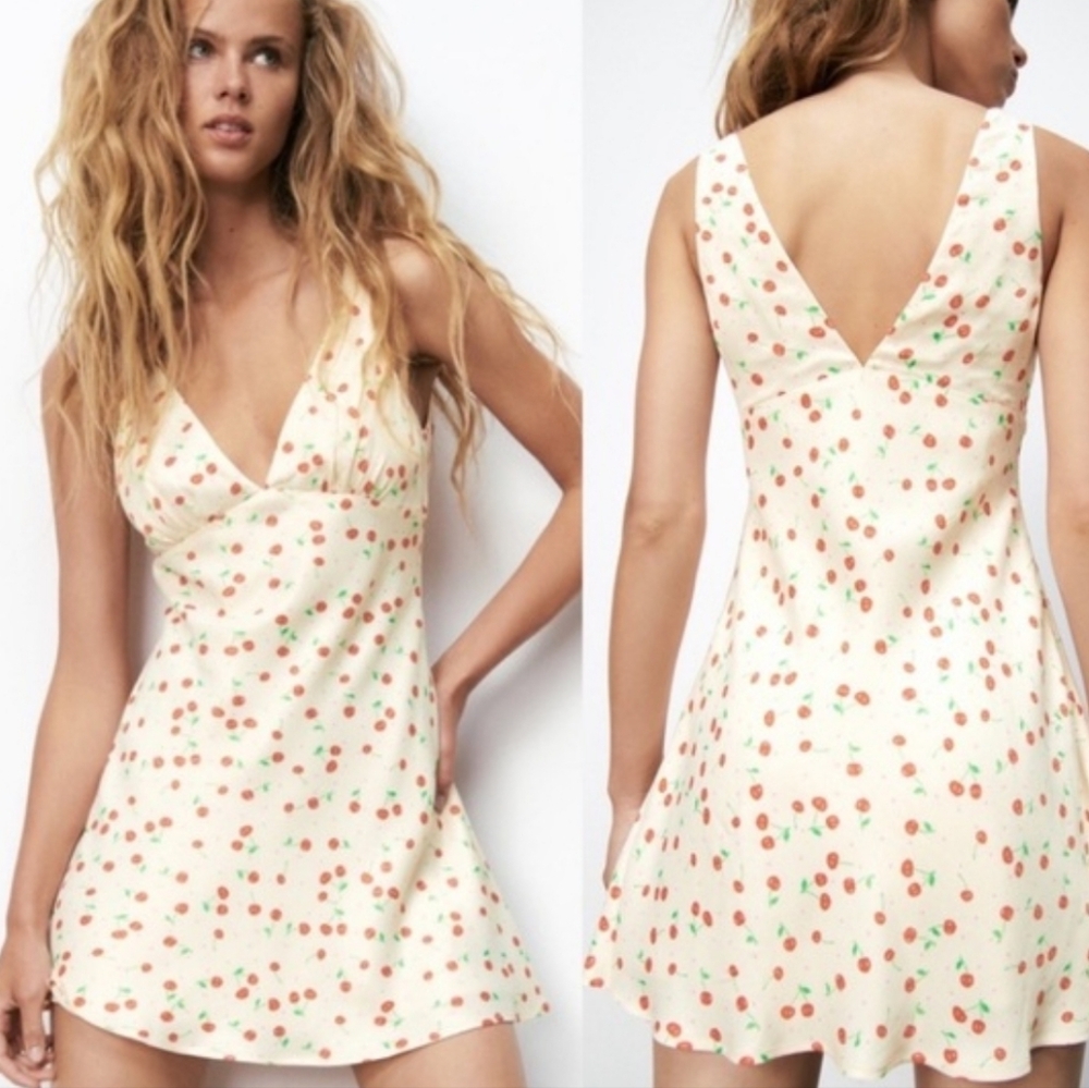 Cherry Zara satin mini dress. Size S